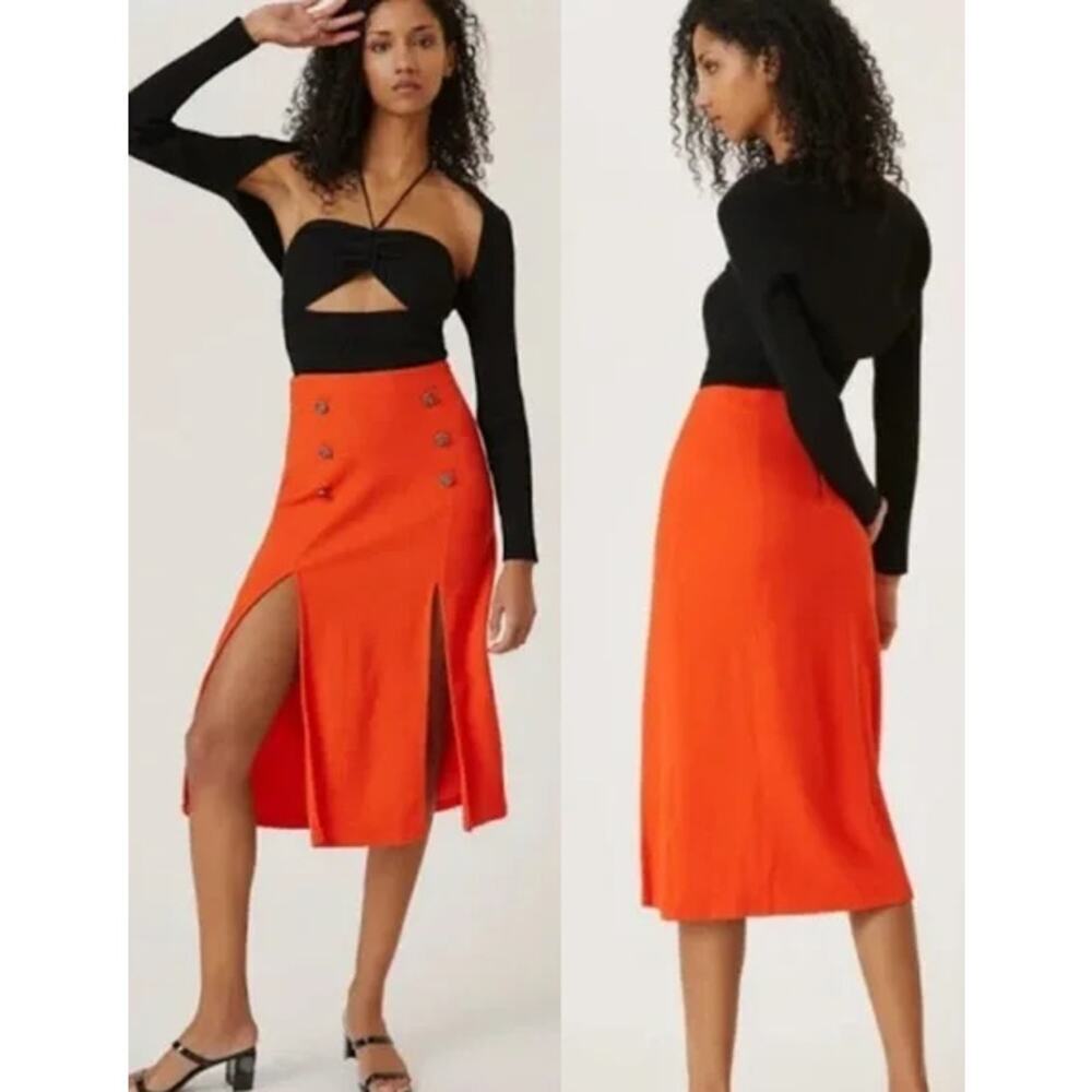 Maeve by Anthropologie Dual Split Button Midi Skirt Orange Women's Size 8 NWT